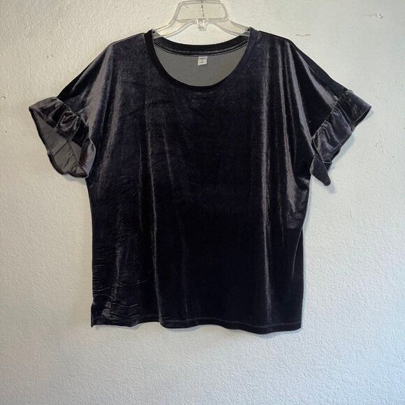 Old Navy Top Women's Velvet Ruffle Sleeve XL Coal Smoke - Picture 1 of 11